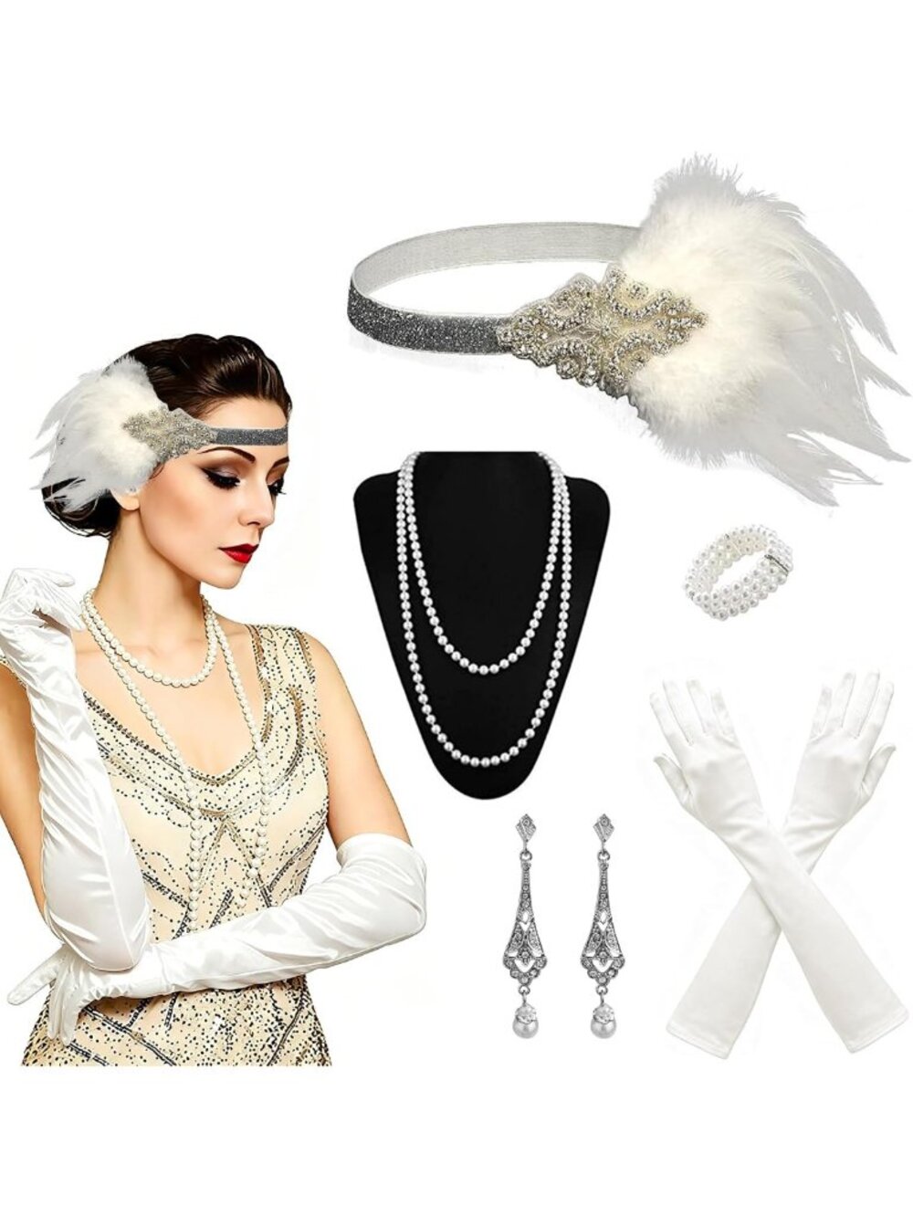 1920s Flapper Costume Accessories Set | Great Gatsby Inspired Women's Outfit